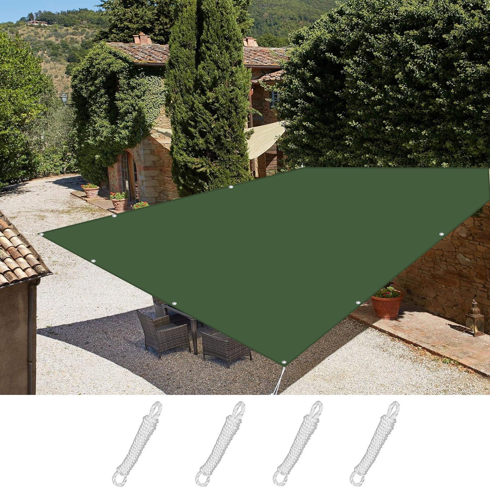 Voile d'ombrage imperméable anti-UV vert foncé 1.8 x 3.8 m pour bloquer la chaleur sur la terrasse