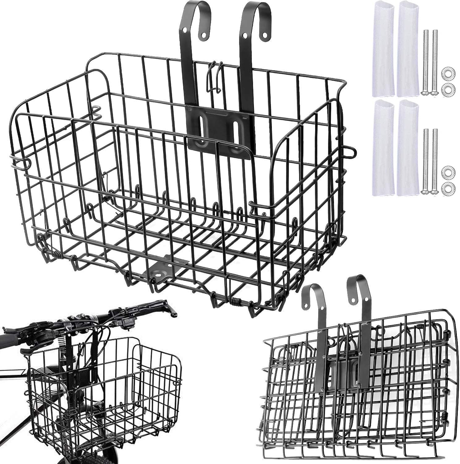 2Pcs Folding Rear Bike Basket, Wire Mesh FoldUp