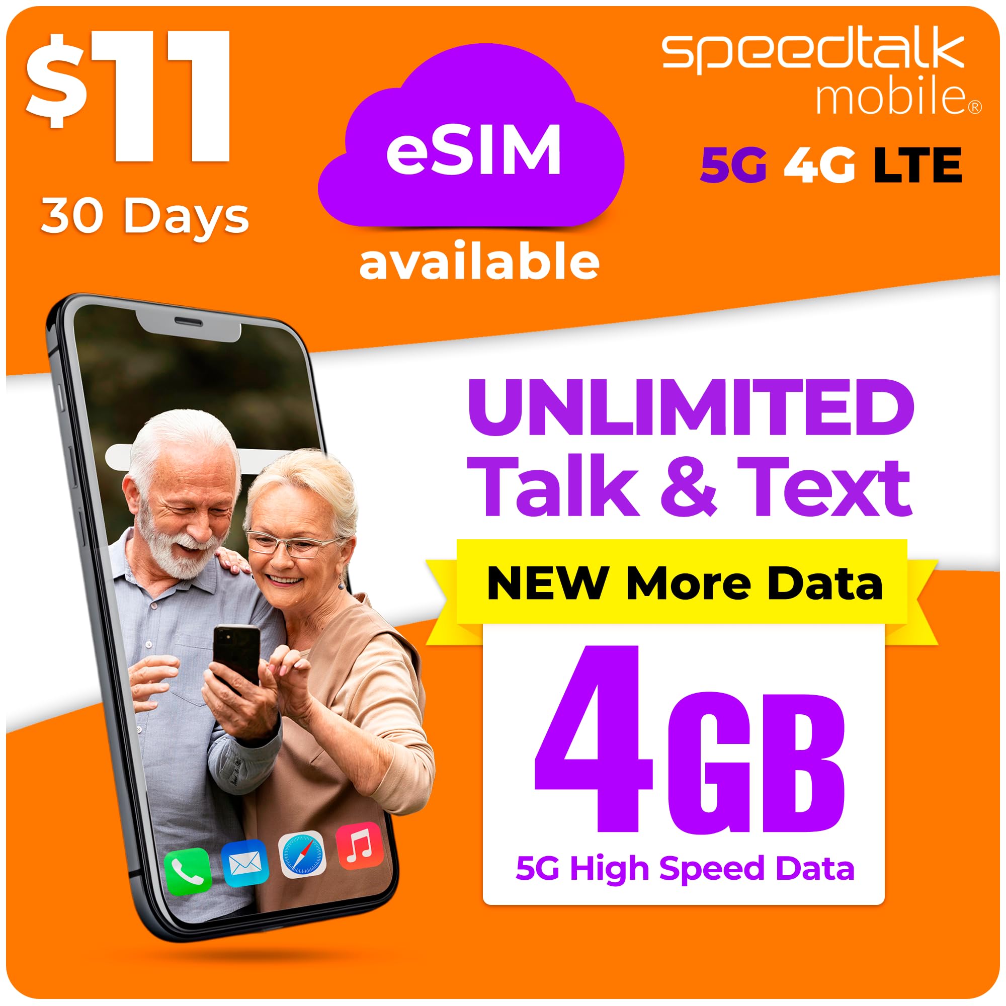 SpeedTalk Prepaid Phone Plan – Unlimited Talk &amp; Text + 4GB - 5G 4G LTE Data – SIM Card for Unlocked Cell Phones &amp; Smartphones – Bring Your Own Phone – 30 Day Nationwide Wireless Service