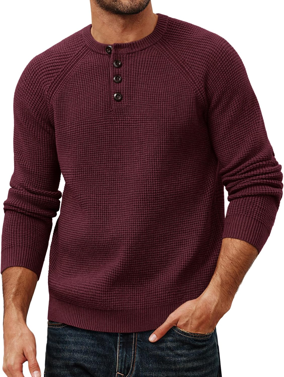 PJ PAUL JONES Mens Sweaters Casual Waffle Pullover Sweater Button Crewneck Textured Knit Henley Sweaters