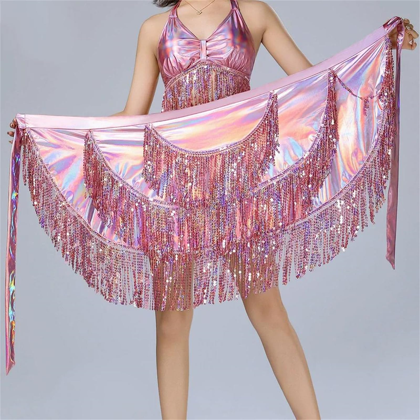Sciarpa da donna con paillettes nappa per danza di linea e danza latina costume performance avvolgente gonna accessorio