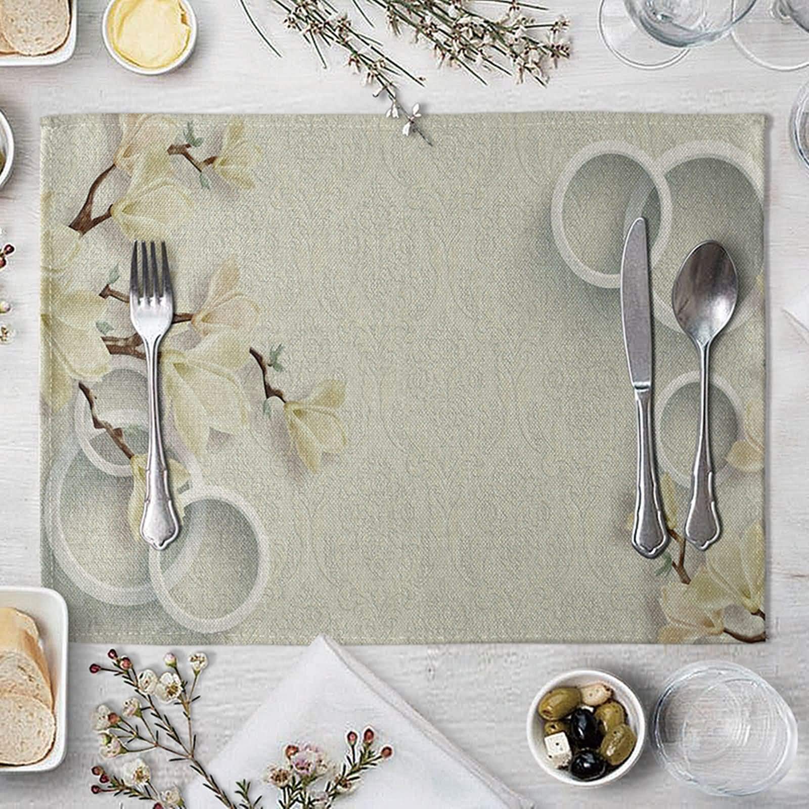 Set 4 Tovagliette Americane In Lino Cotone - 40x30cm Lavabili, Antiscivolo Bianco Grigio - Foto 3