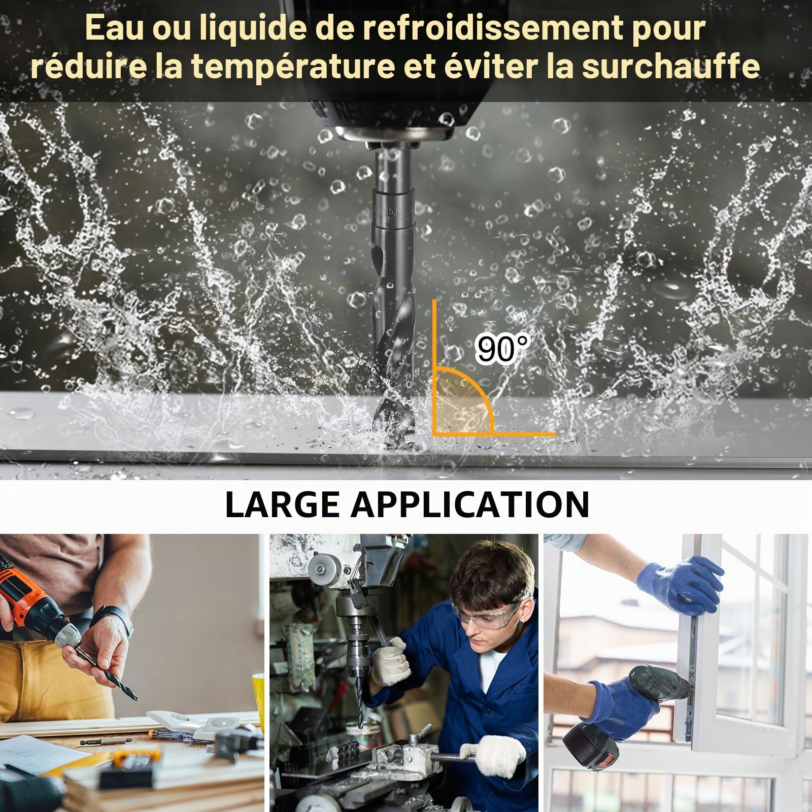 sourcing map Foret de 32 mm, tige réduite de 1,3 cm, 3 plats, en acier rapide 4241, pointe standard à 118°, pour plastique, bois, cuivre, aluminium, fer, métal souple moyen