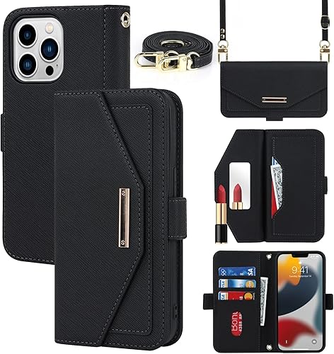 Jaorty Funda para iPhone 13 Pro para mujer con tarjetero, iPhone 13 Pro con correa, funda cruzada con ranuras para tarjetas de crédito, soporte con Jaorty Funda para iPhone 13 Pro para mujer con tarjetero, iPhone 13 Pro con correa, funda cruzada con ranuras para tarjetas de crédito, soporte con