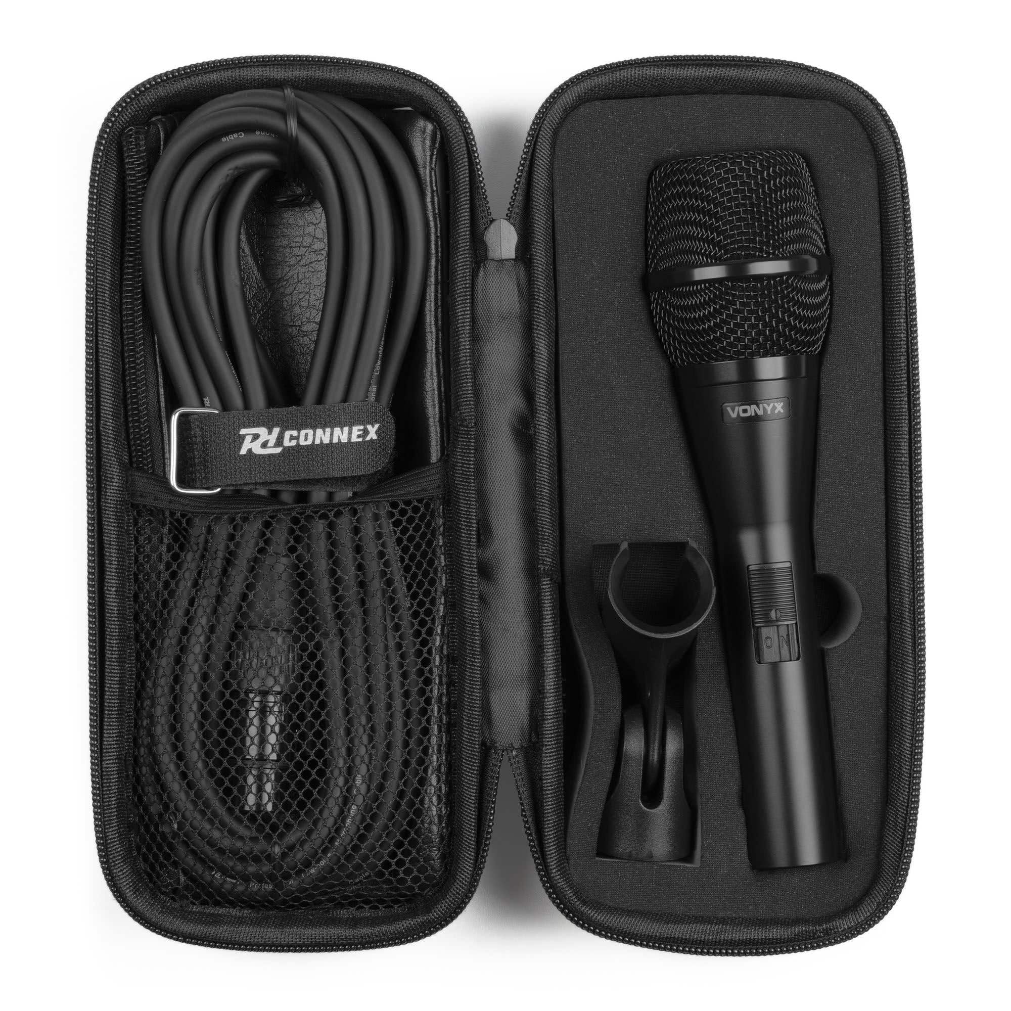 Vonyx VDM09 Kondensator Mikrofon zum Singen, für Podcast & Instrumente – XLR Mikrofon mit 5 Meter Kabel & Case – Professionelles Studio Microphone mit Popschutz, Phantom 12–48 V - Schwarz