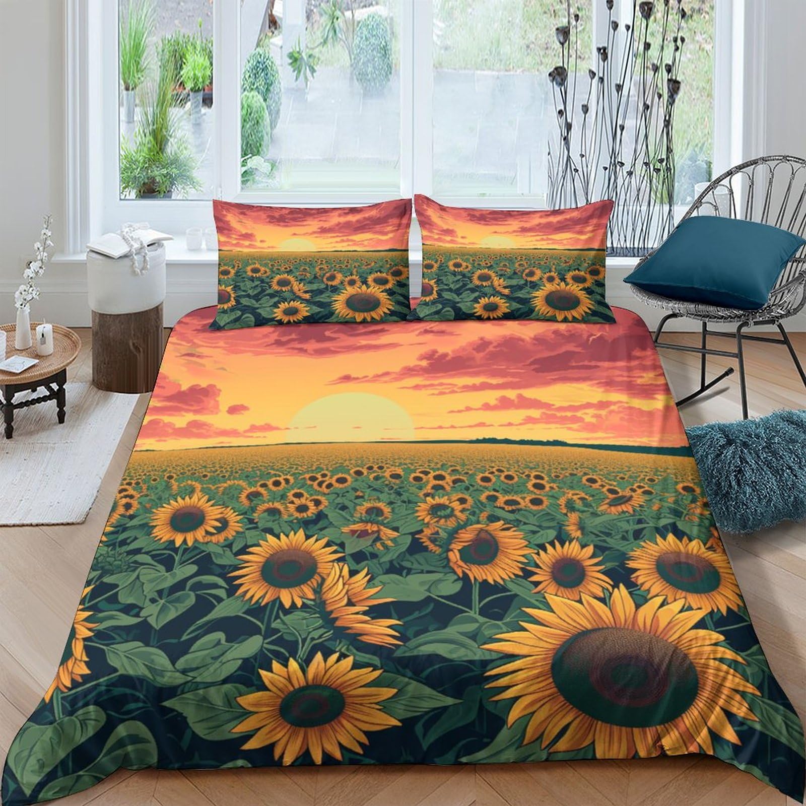 Housse de couette avec fermeture éclair SunFleur parure de lit double 200x200 facile à enfiler