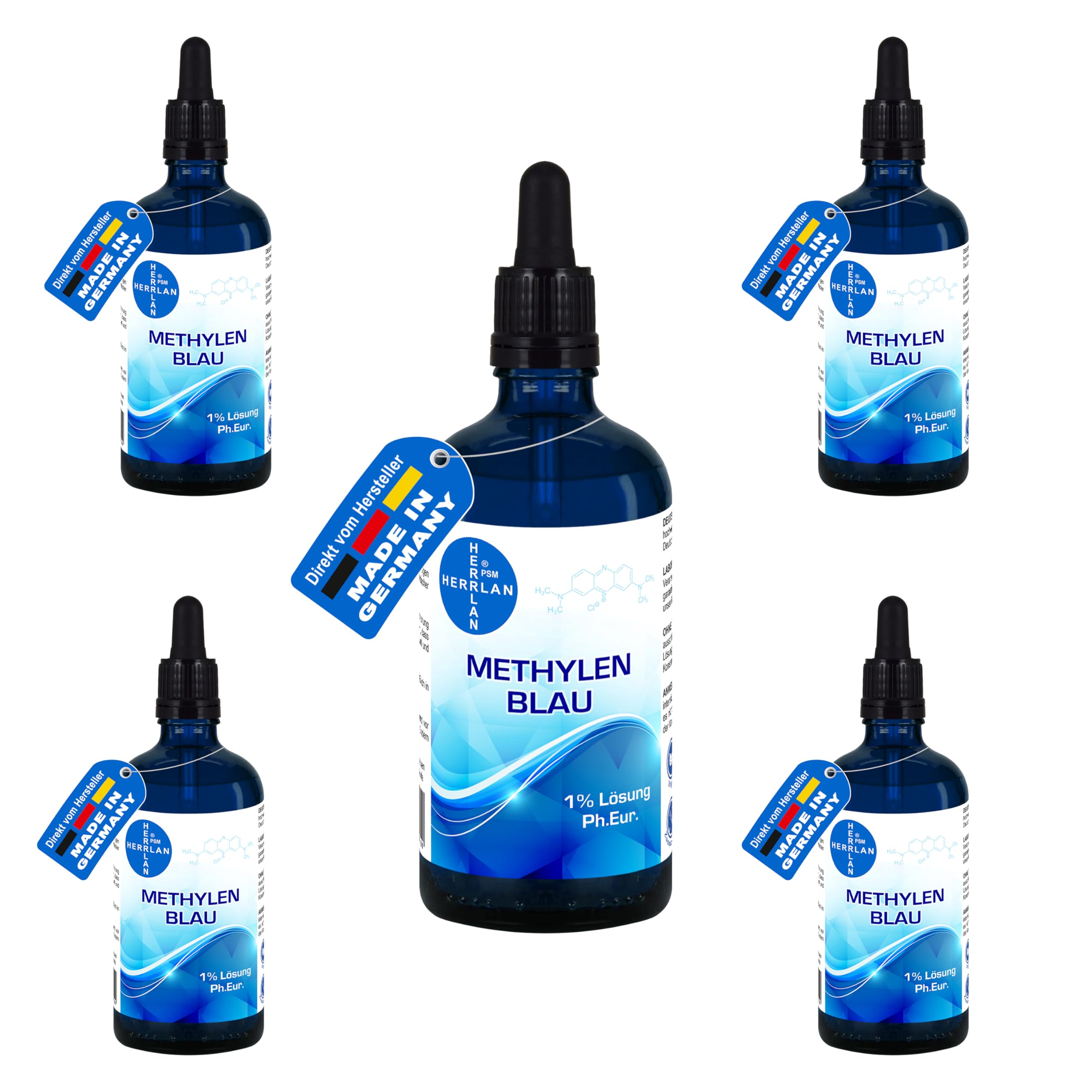 HERRLAN® Bleu de Méthylène Solution 1 % 3 x 100 ml Gouttes – Haute