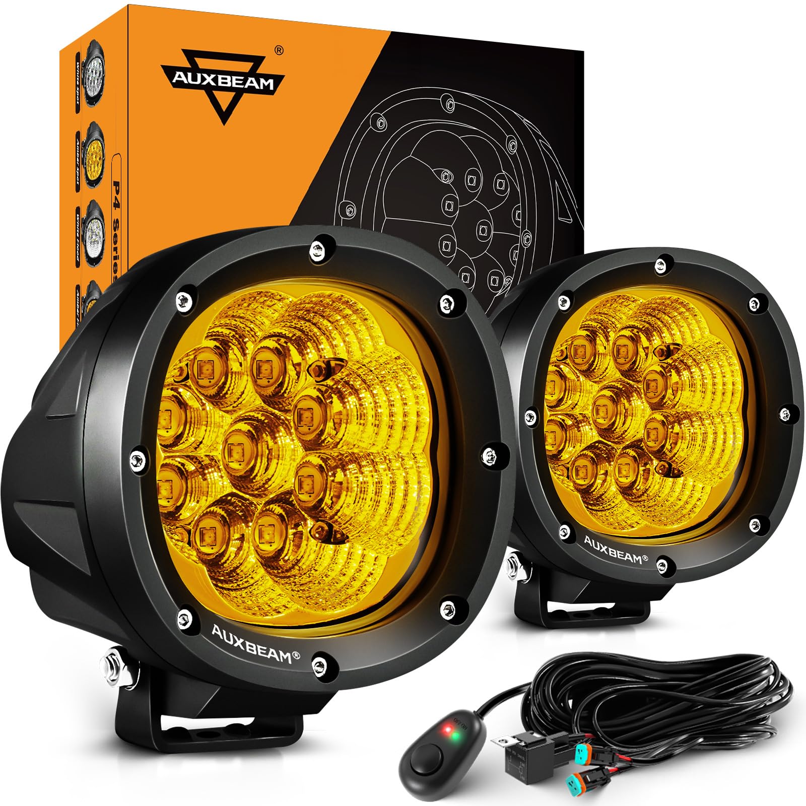 Auxbeam p4シリーズ4インチアンバー1ペア黄色1ペアライトカバー2ペア Amazon.com: Auxbeam P4 Series Amber Flood Lights 4-Inch 90W Round