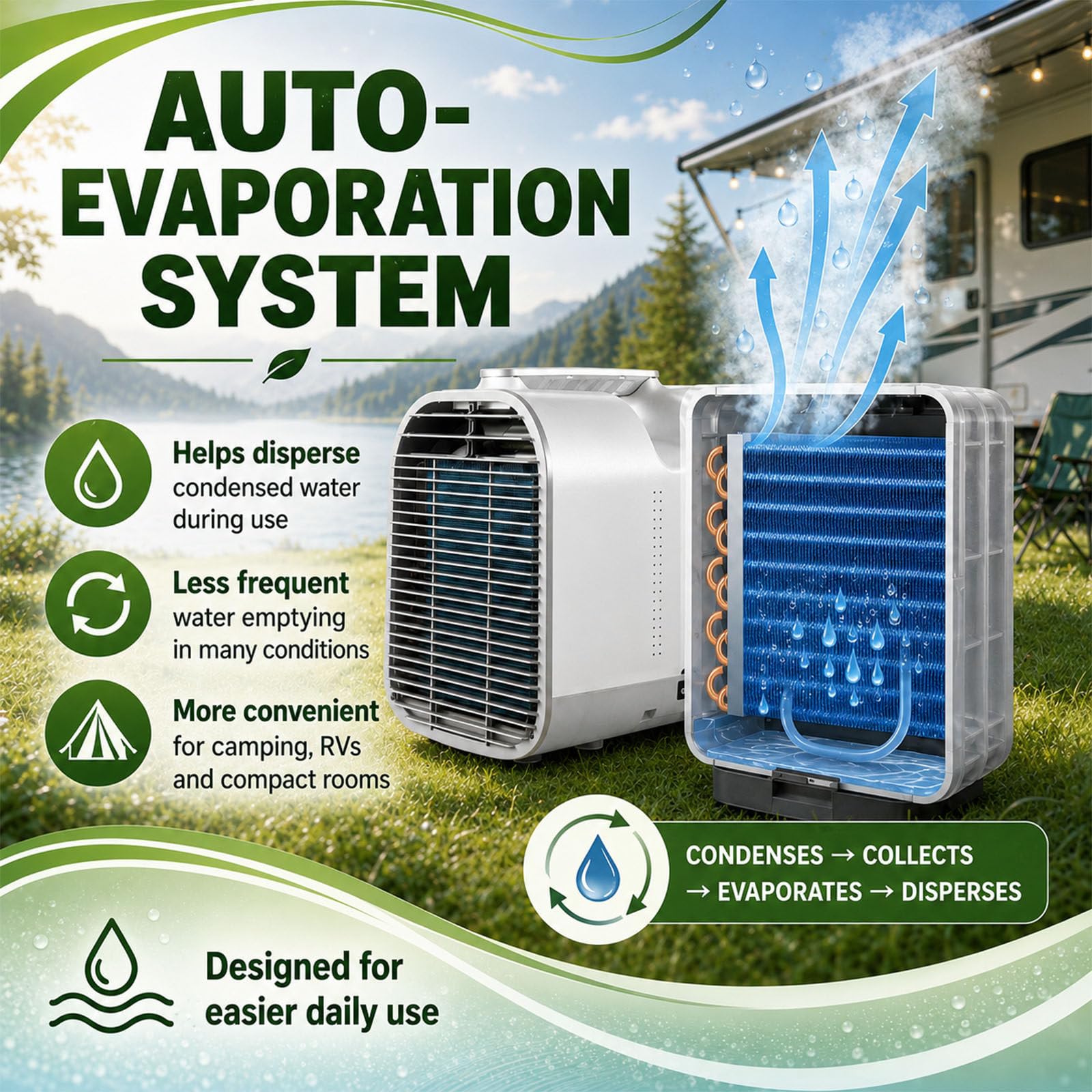 Condizionatore d'Aria Mobile, Condizionatore d'Aria Portatile per Camper per Esterni E Interni, Barbecue, Garage - unità di Climatizzazione da Campeggio 4 in 1 con Raffreddamento 1300W
