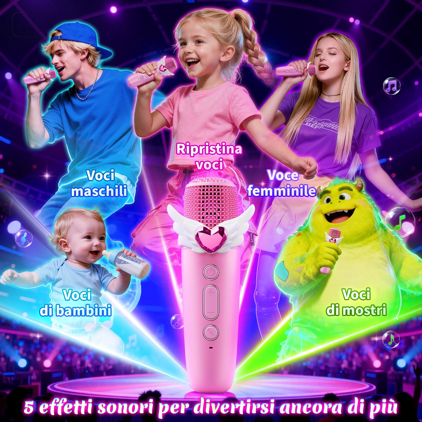 Kidluna Unicorno Karaoke Microfono Bluetooth con Luce LED Bambini 3-12 Anni Regalo Bambina