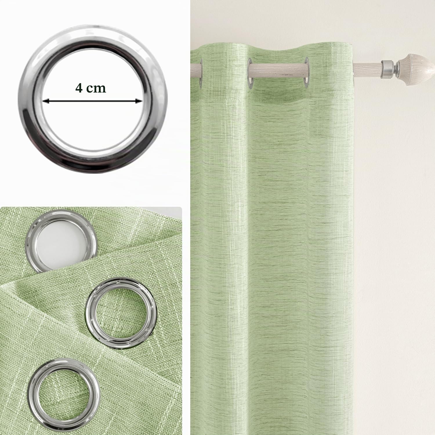 MIULEE Vorhang Gardinen Leinen mit ösen Voile Vorhänge Leinenoptik Gardinen Wohnzimmer Modern Fensterschal Kinderzimmer küchengardinen Schlaufenschal 2er Set 140x245 cm Grün | Moderne Lichtdurchlässige Fensterschals für Wohnzimmer, Küche & Schlafzimmer, D