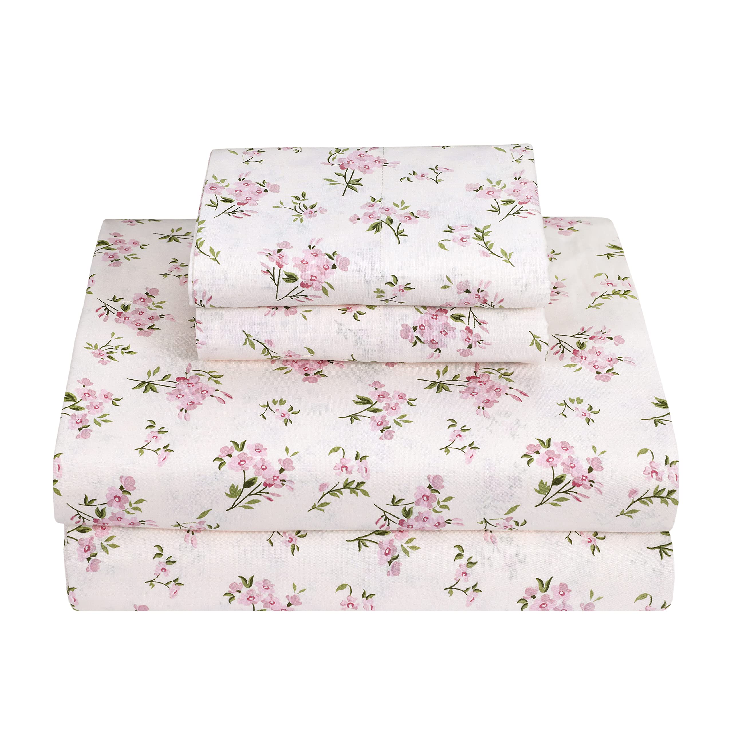 EnvioHome Queen Bed Sheets Cotton 4 PCs, Soft Long Staple 100% Cotton Sheets Queen Fade Resistant, Breathable & Cooling Sheets, Deep Pocket Snug Fit Elastic Floral Bed Sheets Queen, Sweet Ditsy Floral