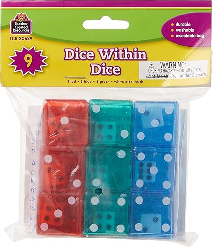 Miniatura 2 de Teacher Created Resources Dice Within Dice, paquete de 9, rojo, verde, azul, blanco