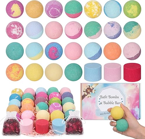 Bombas de baño naturales orgánicas juego de regalo de 28 bombas de baño 25 bombas de baño 3 barras de burbujas 2 flores secas sales de ducha de