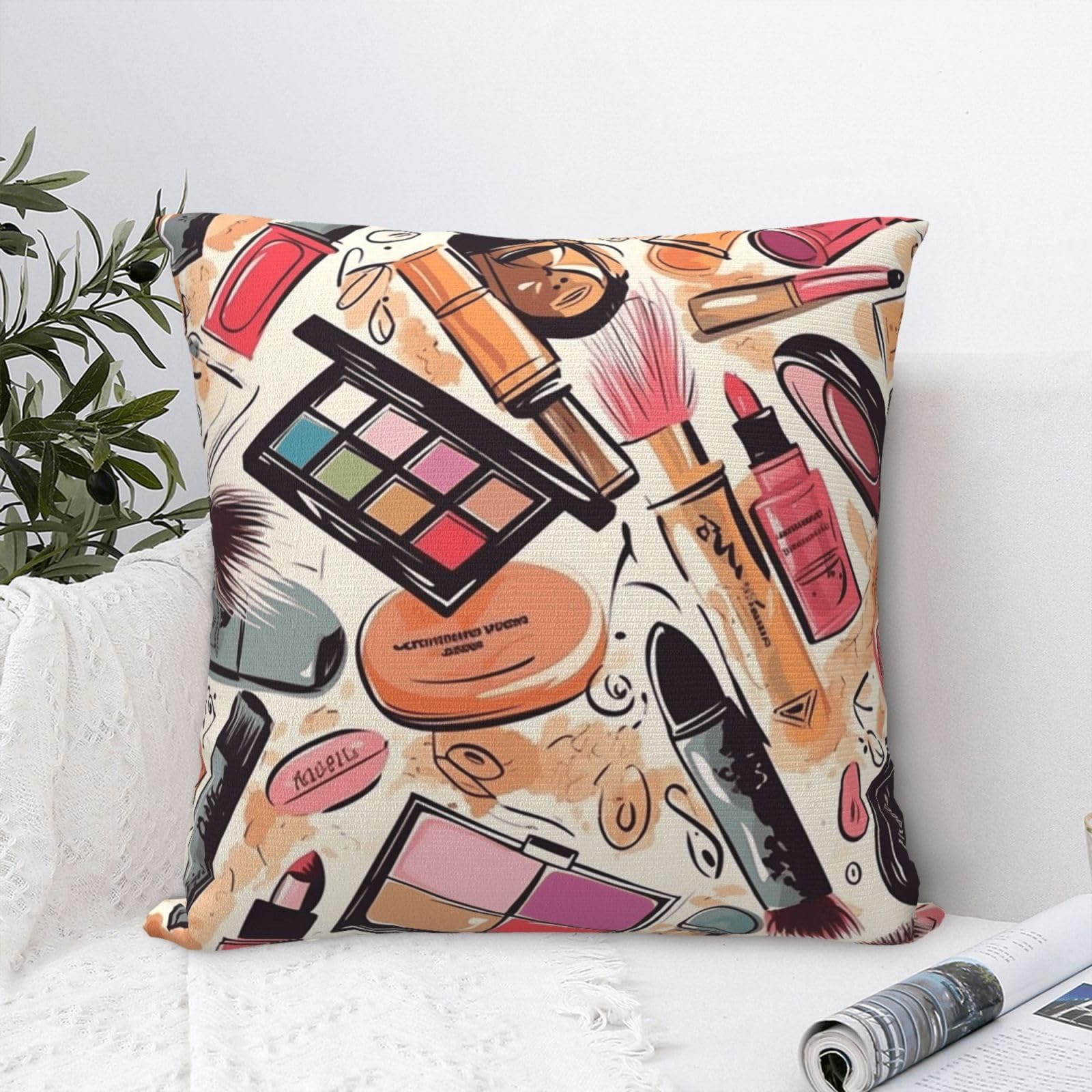 FodPand Luxury Velvet Throw Pillow Covers 24"x24" Super Soft Decorative Pillow Cases - Cosmetic and Makeup Theme Pattern Pillowcases Modern Lumbar Cushion Cases for Couch Sofa Bed Pillow Shams