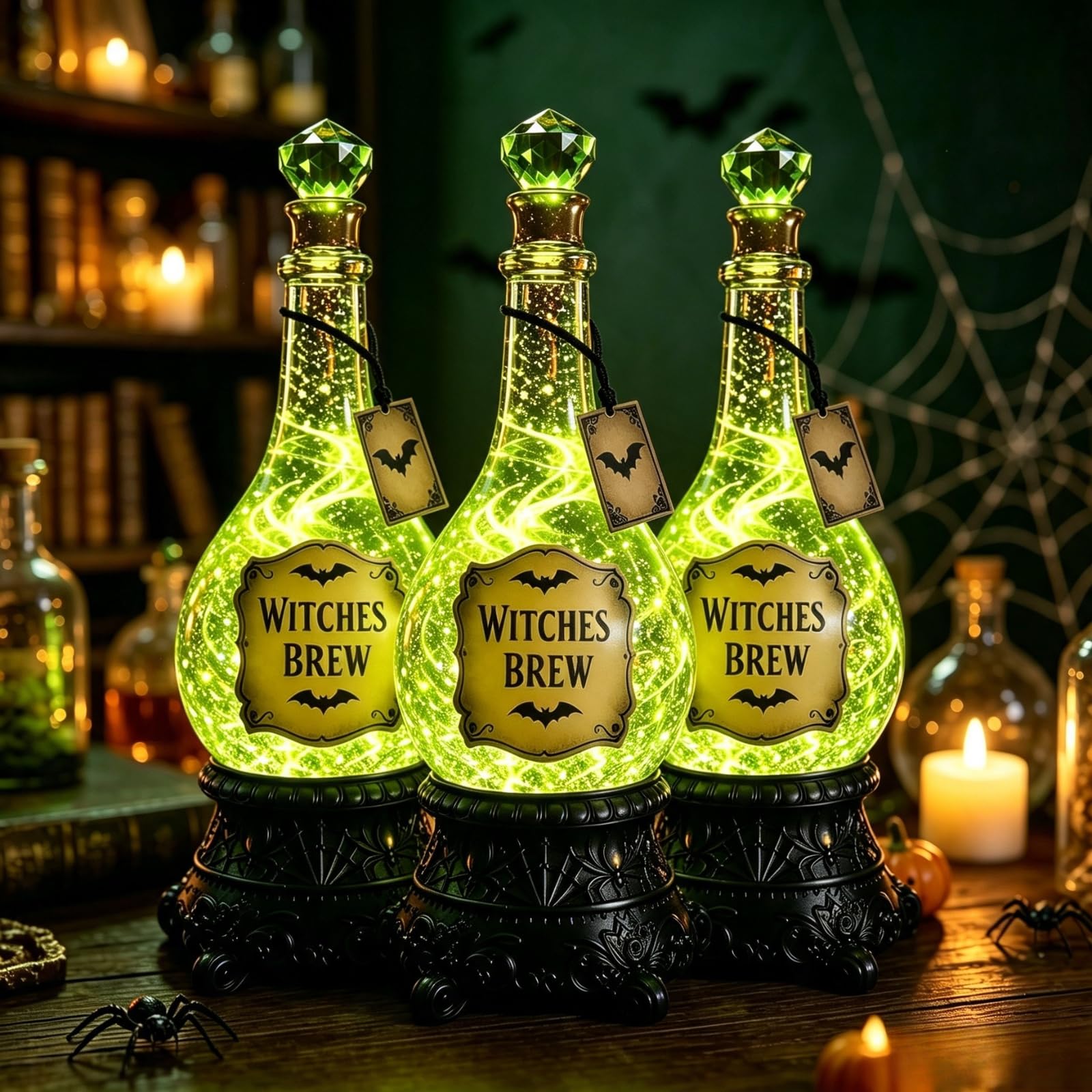 Halloween Glitter Globe Lamp, Lighted Witches’ Brew Poison Bottle (3 Pack)