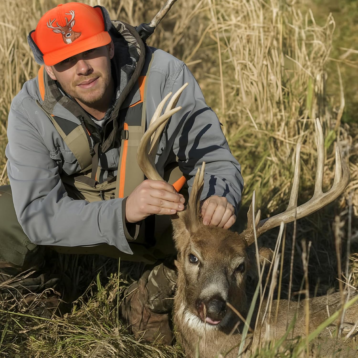 Deer Winter Hunting Hat Camo Orange Warm Hat with Sherpa Lined Ear Flap Waterproof Windproof for Men Cold Weather - Image 4