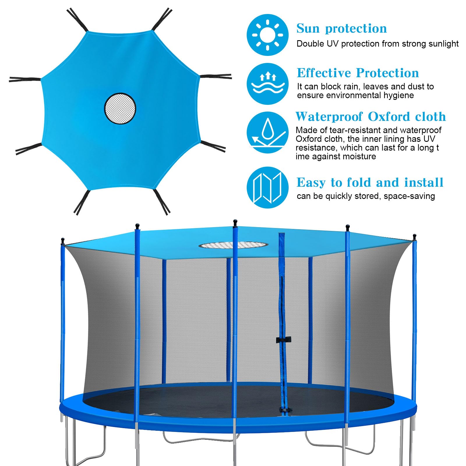 Copertura per tenda trampolino, protezione solare con 8 aste, copertura parasole Ø 305 cm, impermeabile Oxford, anti-UV per parchi giochi