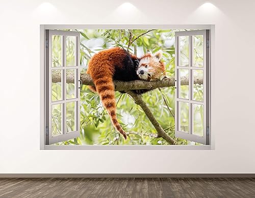 Calcomanía de pared con diseño de panda rojo, decoración 3D de animales, mural para habitación de niños, regalo personalizado BL183 (22 pulgadas de