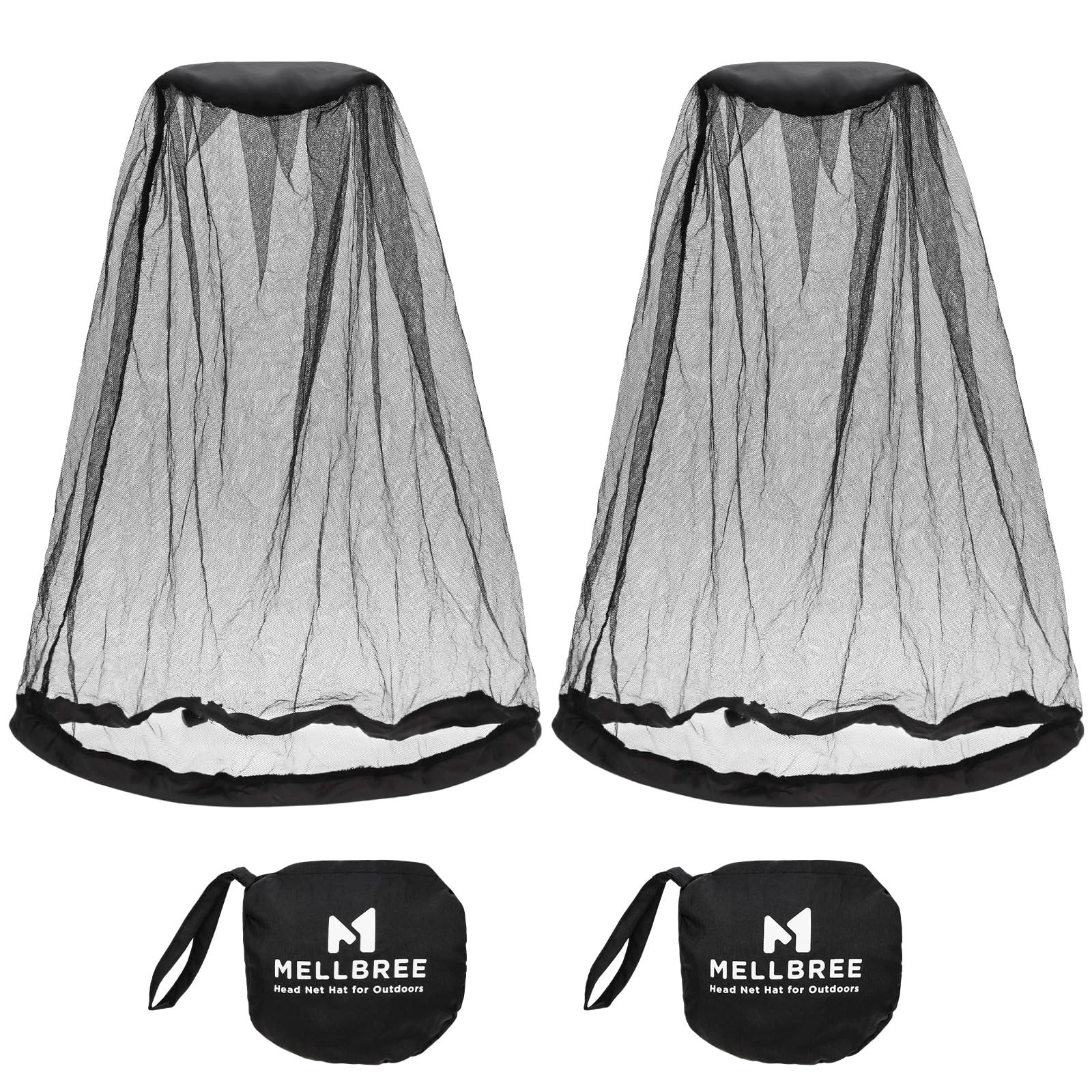 MellbreeMosquito Net Hat, 2-pack Mosquito Head Net Mesh for Outdoors Bug Net for Head Hiking Hats with Netting for Men Women