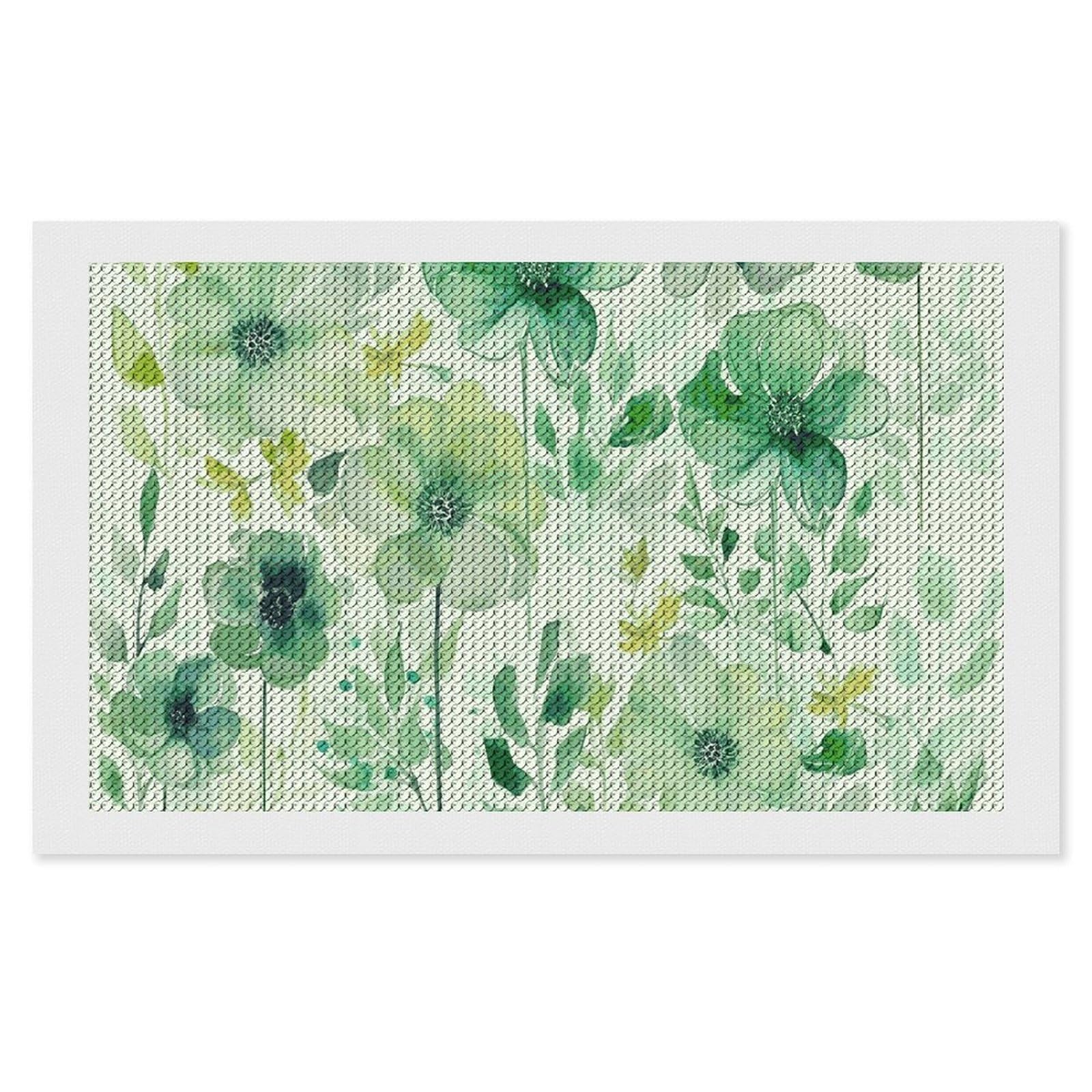 Diamond Painting Kits for Adults - DIY Diamond Art Kits for Beginners - Full 5D Paint Drill Diamond Dots Paintings- Watercolor Green Flowers Diamonds Pictures Gem Art And Craft Wall Decor 12"x20"