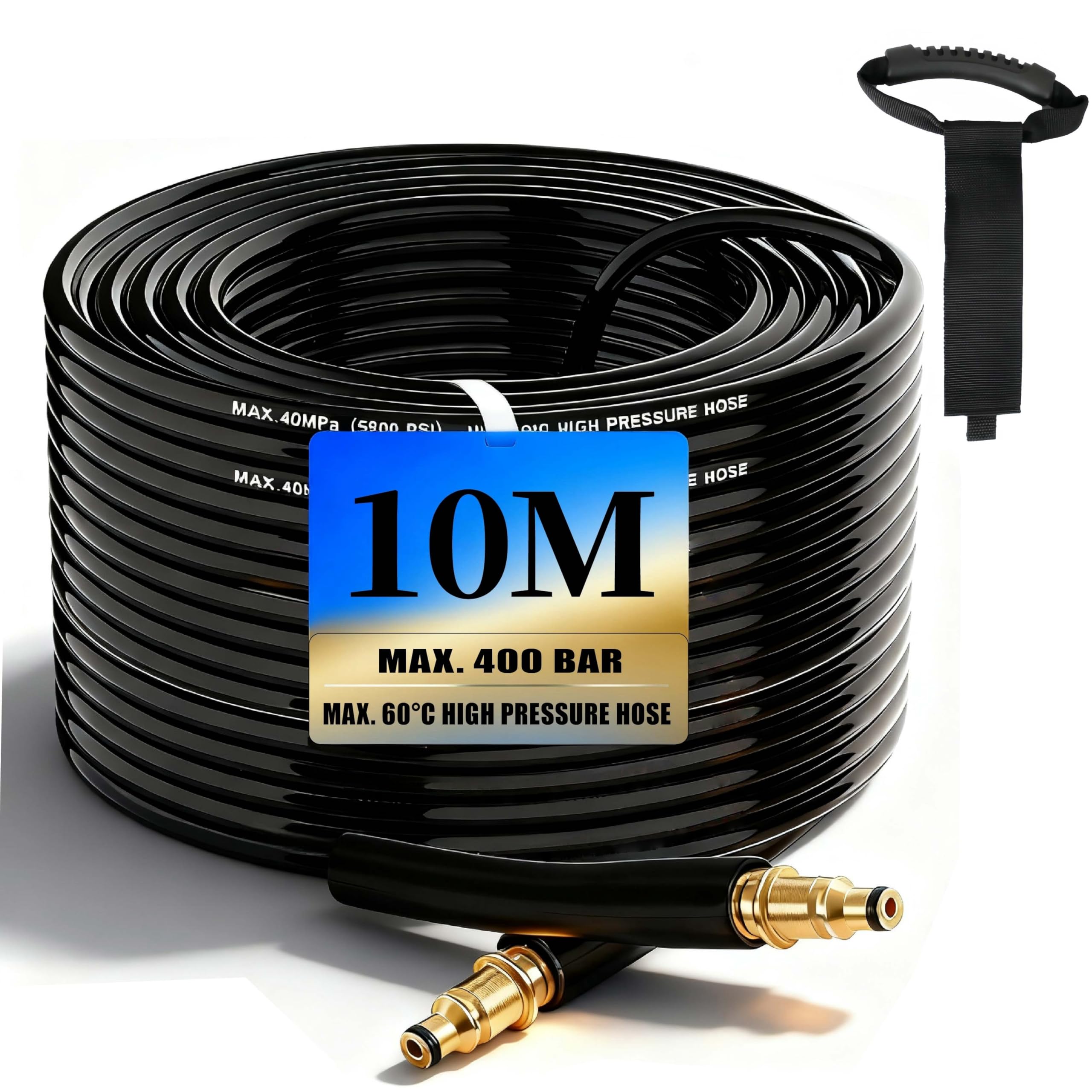 10m Hochdruckschlauch für Kärcher K2 K3 K4 K5 K7, 400 Bar (5800 PSI) mit Quick-Connect-Click-System, praktischer Verlängerungs- und Ersatzschlauch inkl. Aufbewahrungsgurt