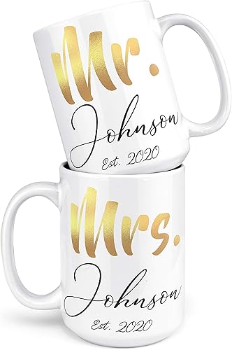 Miniatura 10 de Juego de 2 tazas de café con nombre, tazas personalizadas para parejas, 11 onzas, tazas de café de cerámica, tazas personalizadas para esposa,