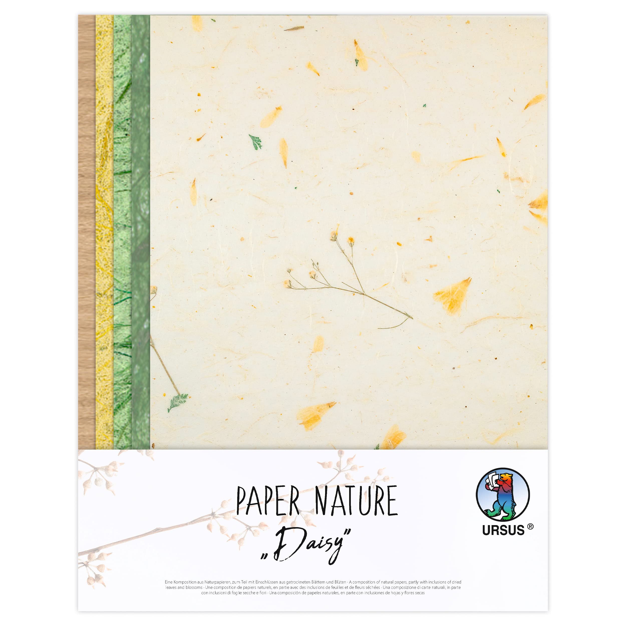 Ursus Daisy 61620002 Natural Paper 10 Sheets 23 x 33 cm with Grass Paper and Straw Silk for Creative Crafts