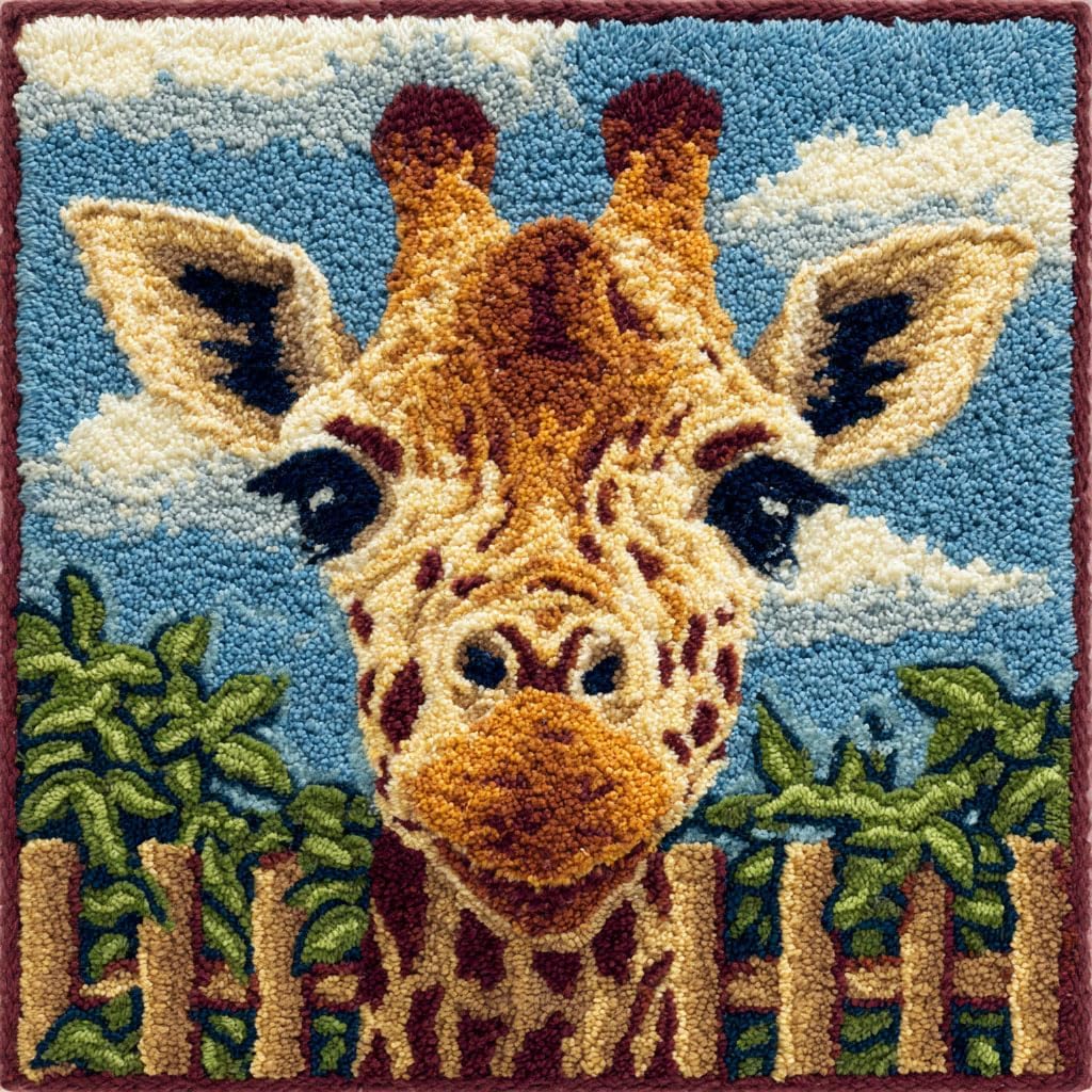 AMBATTERY DIY Latch Hook Cushion Kit Animal Dog Printed Pillowcase Crochet Yarns Hooking Handmade Pillow Cover Cushion Latch Hook Embroidery Kit 17x17inch
