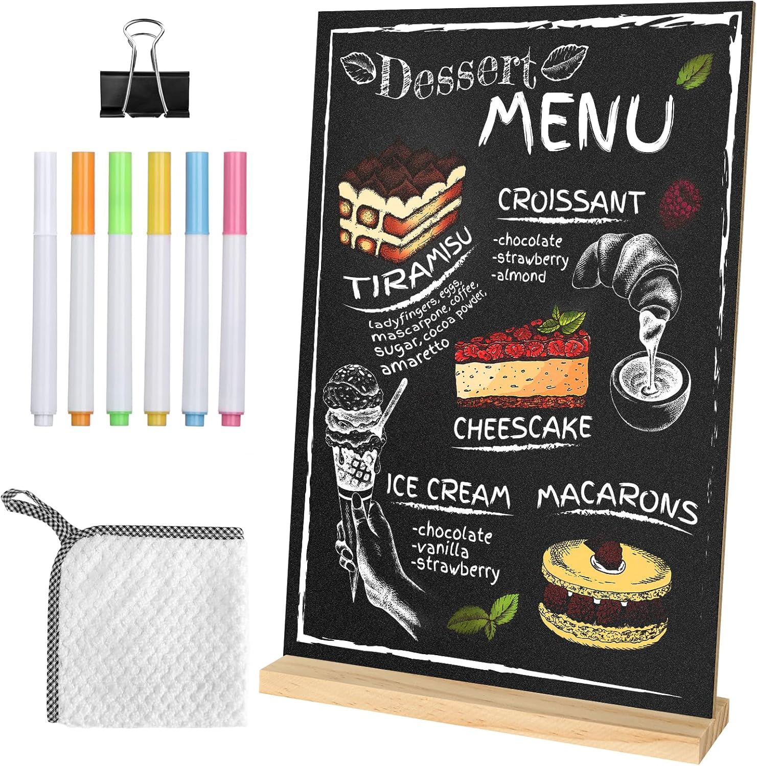 Small Chalkboard Sign 7.9 X 11.8 Inch Tabletop Chalkboard with Wooden Base Stand Double Sided Message Menu Chalk Board Stand Sign for Kitchen Wedding Bar Restaurant Party Decoration (1 Pack)