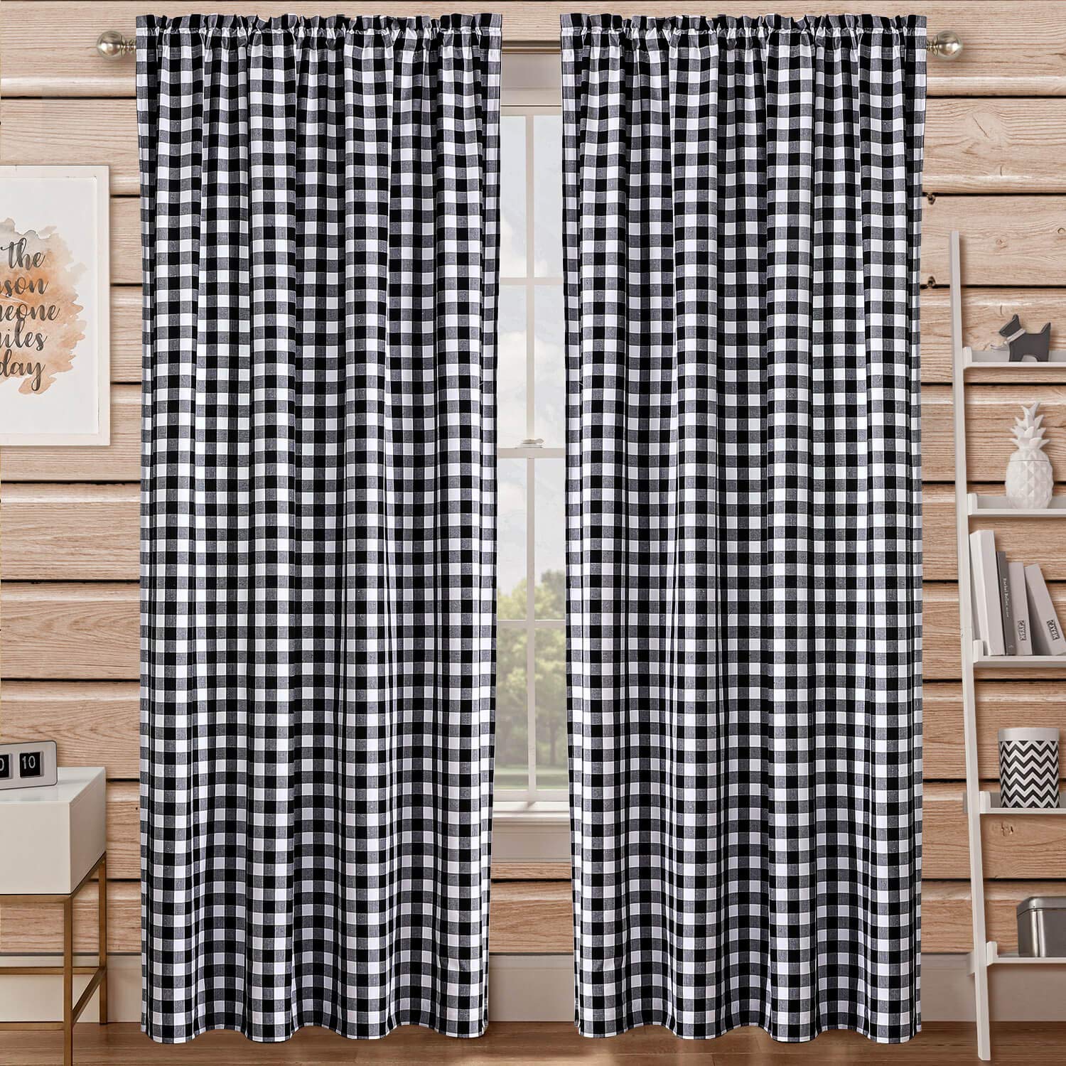 WUBODTI Buffalo Check Plaid Curtains Black and White Rustic Curtain Drapes 84 Inches Long 2 Panel Sets, Room Darkening Gingham Farmhouse Country Curtains for Kitchen Dining Room Living Room Bedroom