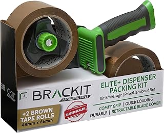 Brackit Packaging Tape Set - Brown Tapes with Dispenser - 48mm x 66m - 2 Roll Pack – Strong Heavy Duty Tape for General Use or Moving Home – Easily Seal Your Parcels and Boxes