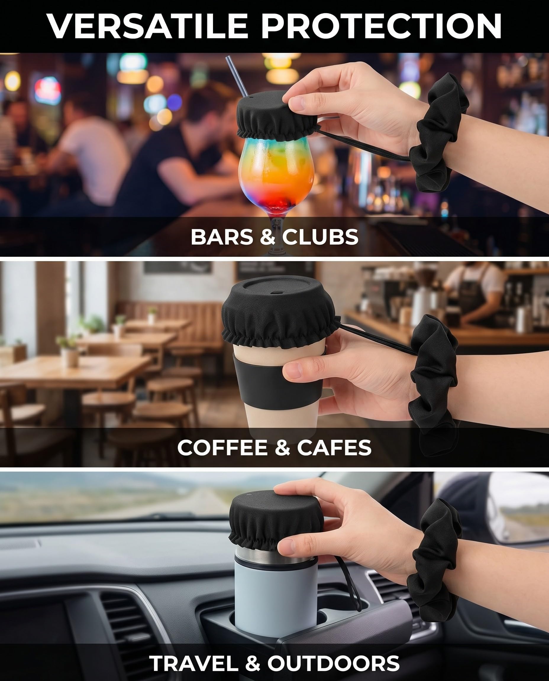 5 piezas fundas antipinchos para bebidas – tapa vasos antidroga, protección elástica reutilizable con agujero para popote para la mayoría de tazas de vidrio, seguridad bar para mujeres