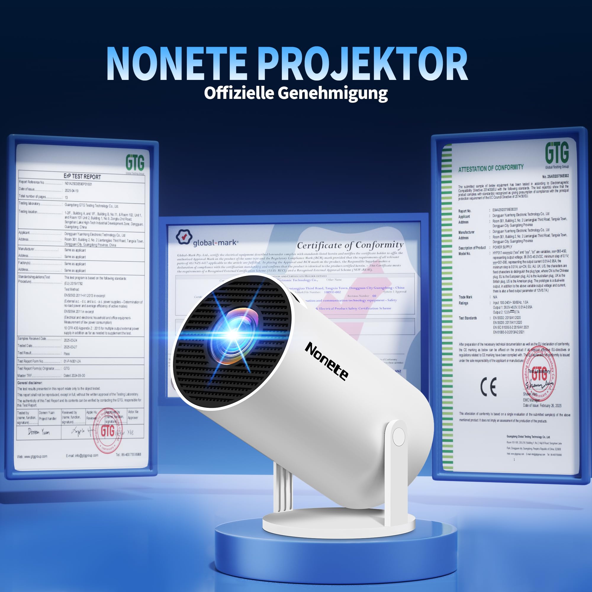 Mini Projector 4K 1080P Full HD Beamer with WiFi 6 BT 5.2, Automatic Keystone 270° Dreh, HDMI/TV Stick/Laptop, Weiß