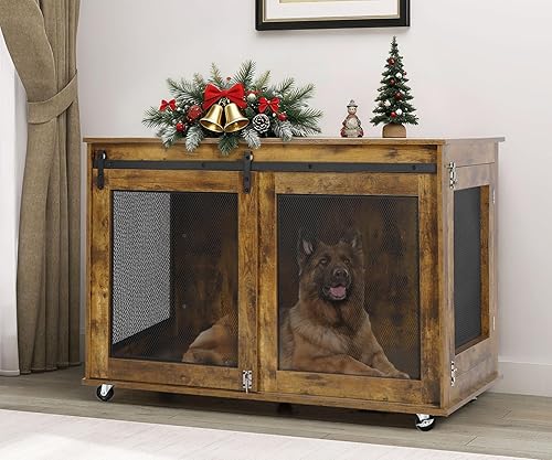 LINLUX Muebles grandes de jaula para perros de 47 pulgadas, perrera de madera resistente XL para interiores, mesa decorativa para perros grandes,