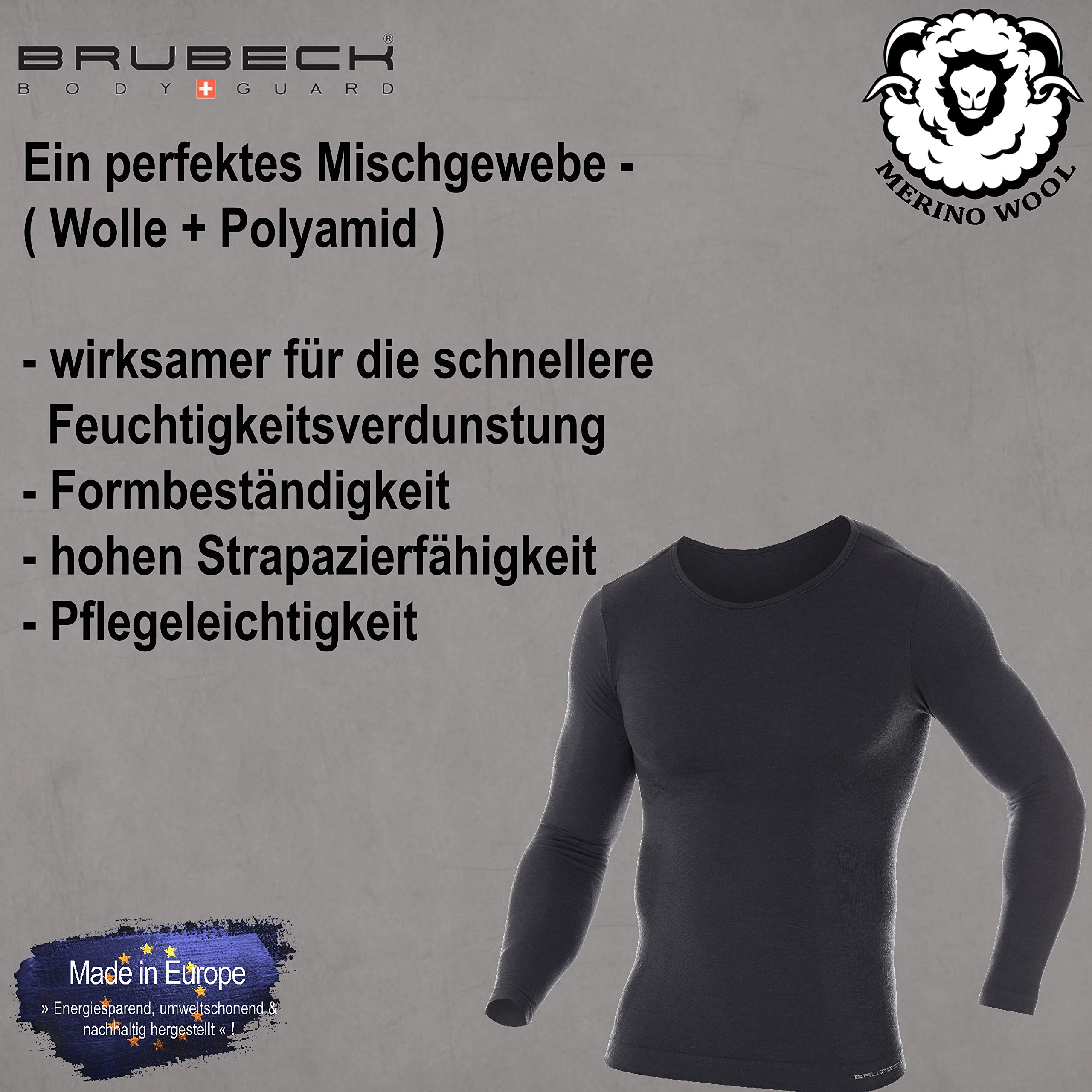 BRUBECK Camicia a Maniche Lunghe da Uomo | Maglietta Intima Funzionale | 41% Lana Merino | LS11600 | Grigio Scuro | L