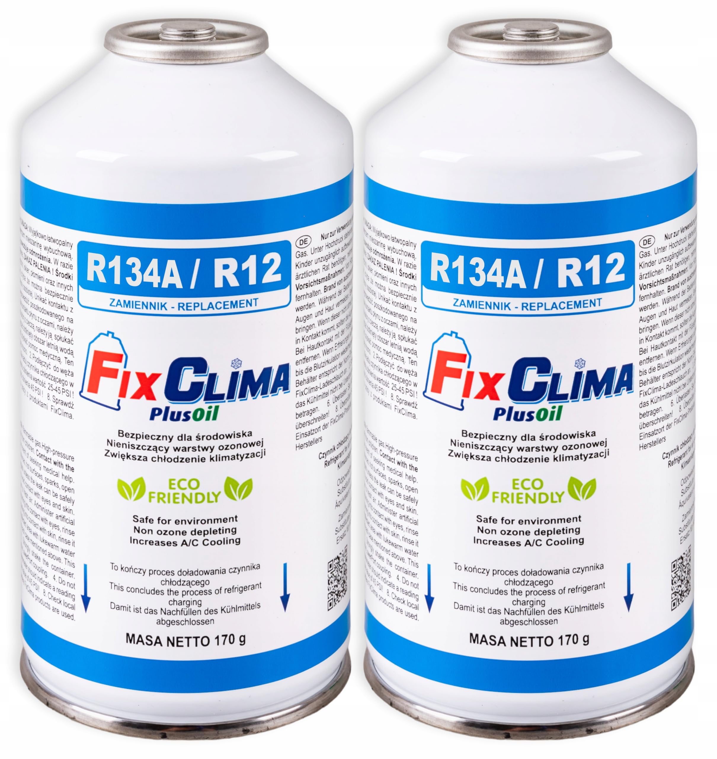 FixClima Klimaanlage Auto Nachfüllset R134a R12 Ersatz – 2x Kältemittel Gas (2x 170g) & Füllschlauch mit Manometer – für Fahrzeuge 1994-2016 – Inkl. Öl & Dichtungsmittel – DIY Klimaservice Set