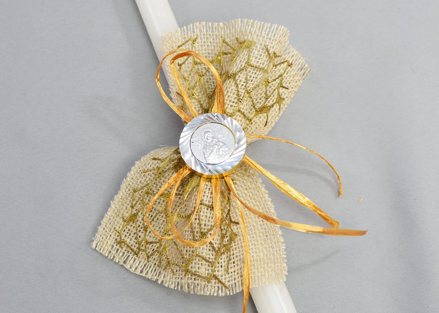 Dahlia Weddings and Baptisms Greek Orthodox Easter Candle - Feather Flower - Pascha Lambathes - Πασχαλινἐς Λαμπάδες | Dahlia Turquoise Bow