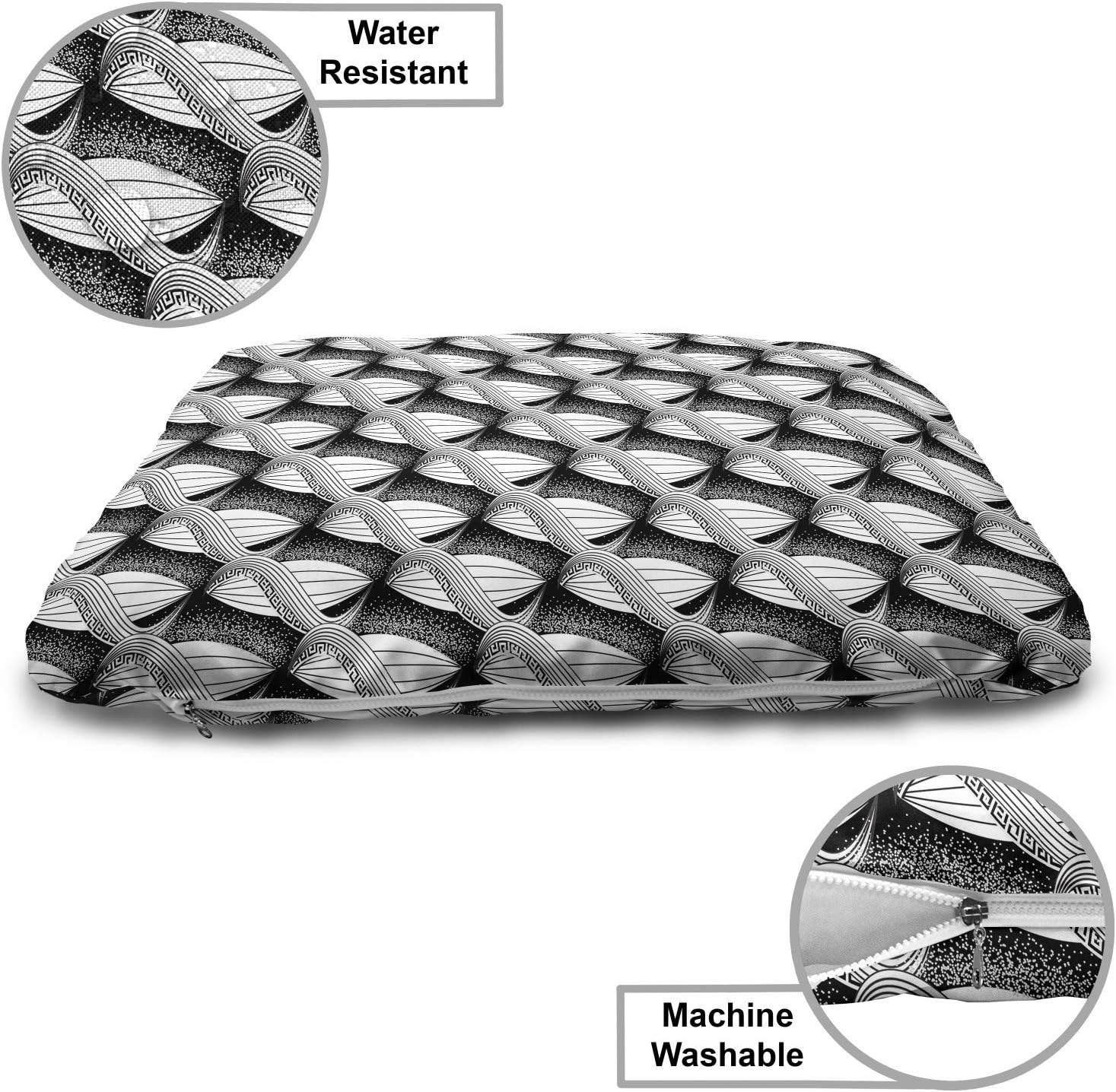review Ambesonne Abstract Pet Bed, Continuous Modern Swirl Ornamental Halftone Background Engraving Like, Chew Resistant Pad for Dogs and Cats Cushion with Removable Cover, 24
