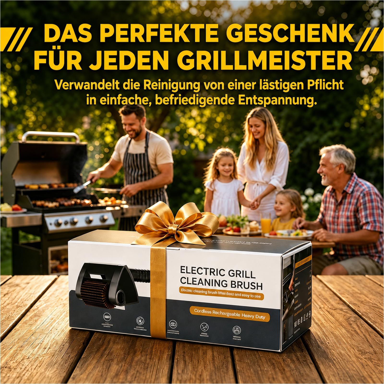 KINGLEAD Elektrische Grillbürste Kabellose BBQ Reinigungsbürste 4000 mAh | 2 Geschwindigkeiten, Edelstahl 304 Bürstenkopf, LED Licht, Schaber & Handschuhe für einfache Grillreinigung