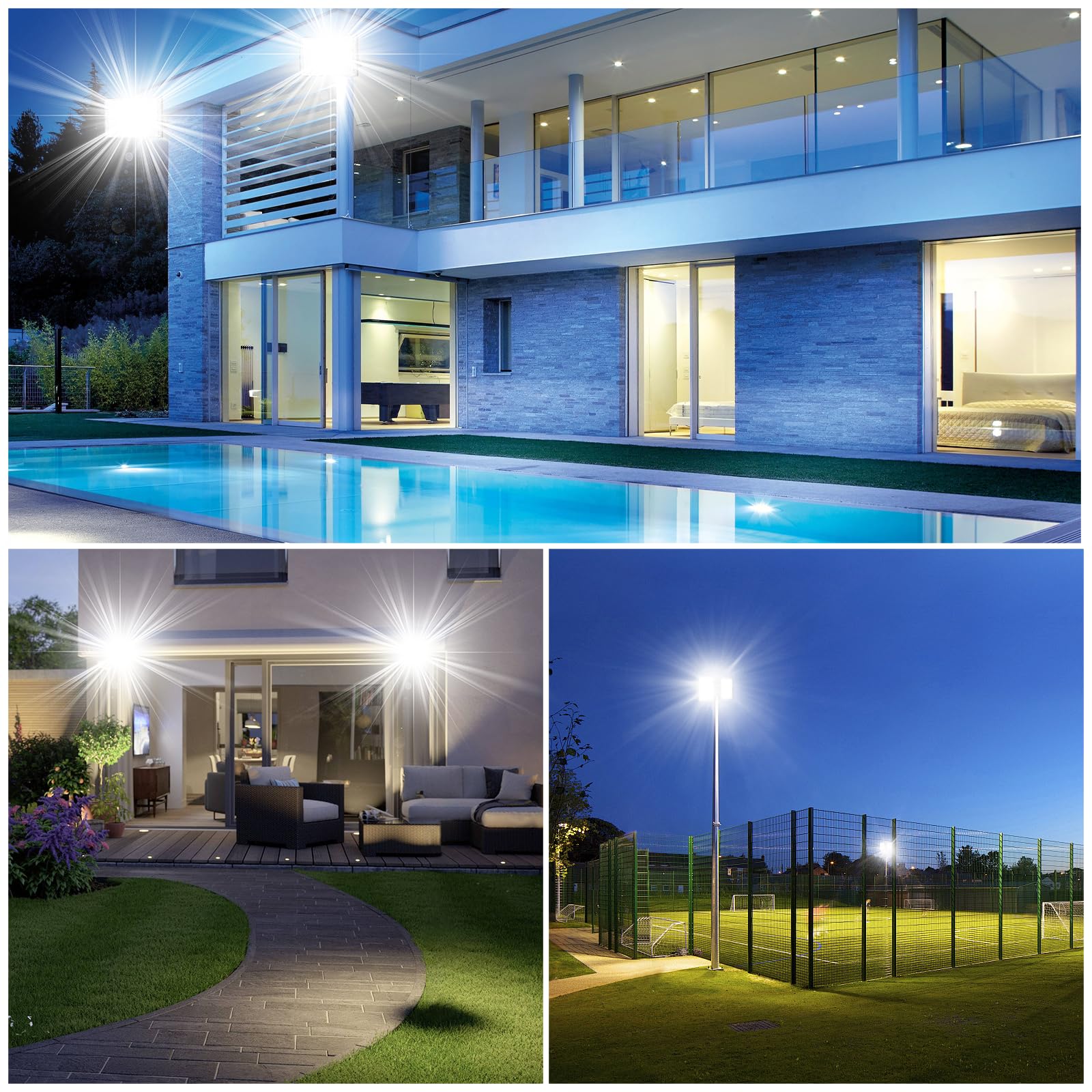 2 Pezzi Faretto LED da Esterno 300W, 30000LM Faro LED da Esterno, 6500K Luce Bianca, Impermeabile IP65 Faretti led esterno, Proiettore LED per Giardino, Patio, garage,parco