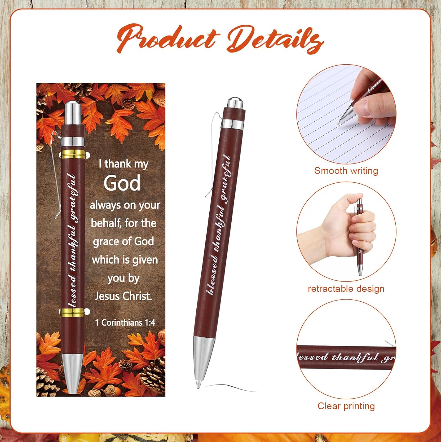 30本セット 秋の感謝祭ギフト 宗教的な秋の祝福ペン しおり付き 聖書の祈りカード 感謝祭 聖書カード バルク クリスチャン パーテ