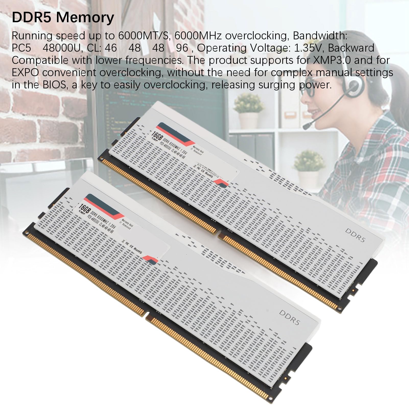 DDR5 32 GB (2x16 GB) 6000 MHz, pamięć RAM do Komputerów Stacjonarnych do Gier, Podwójna 32-bitowa pamięć Stacjonarna PC5-48000U CL46-48-48-96 dla XMP3.0 dla EXPO