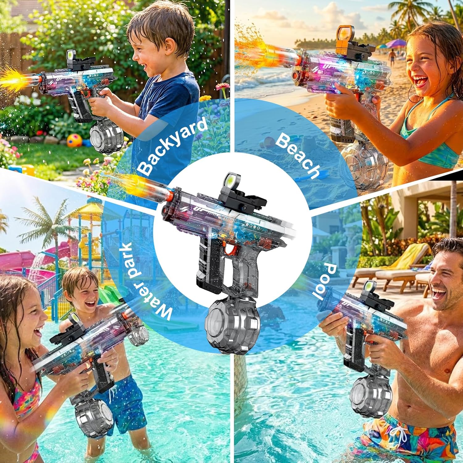 Electric Water Gun for Adults Kids, Powerful Automatic Squirt Waterguns Pistol, Summer Outdoor Beach Pool Swimming Backyard Party Games Gifts Toys for Teen Boys 8+, Black