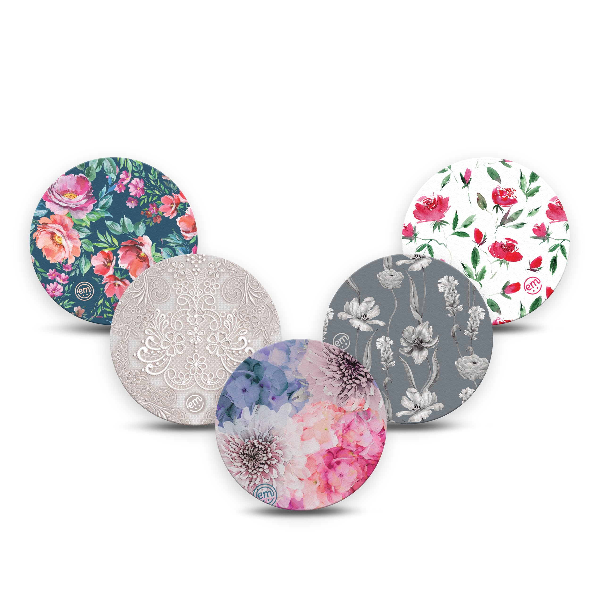 ExpressionMed - Adhesive Patches for Libre 3 & Libre 3 Plus Overpatch (5-Pack) - Made in The USA, Waterproof, Split Backing, CGM Tape (Frosty Floral
