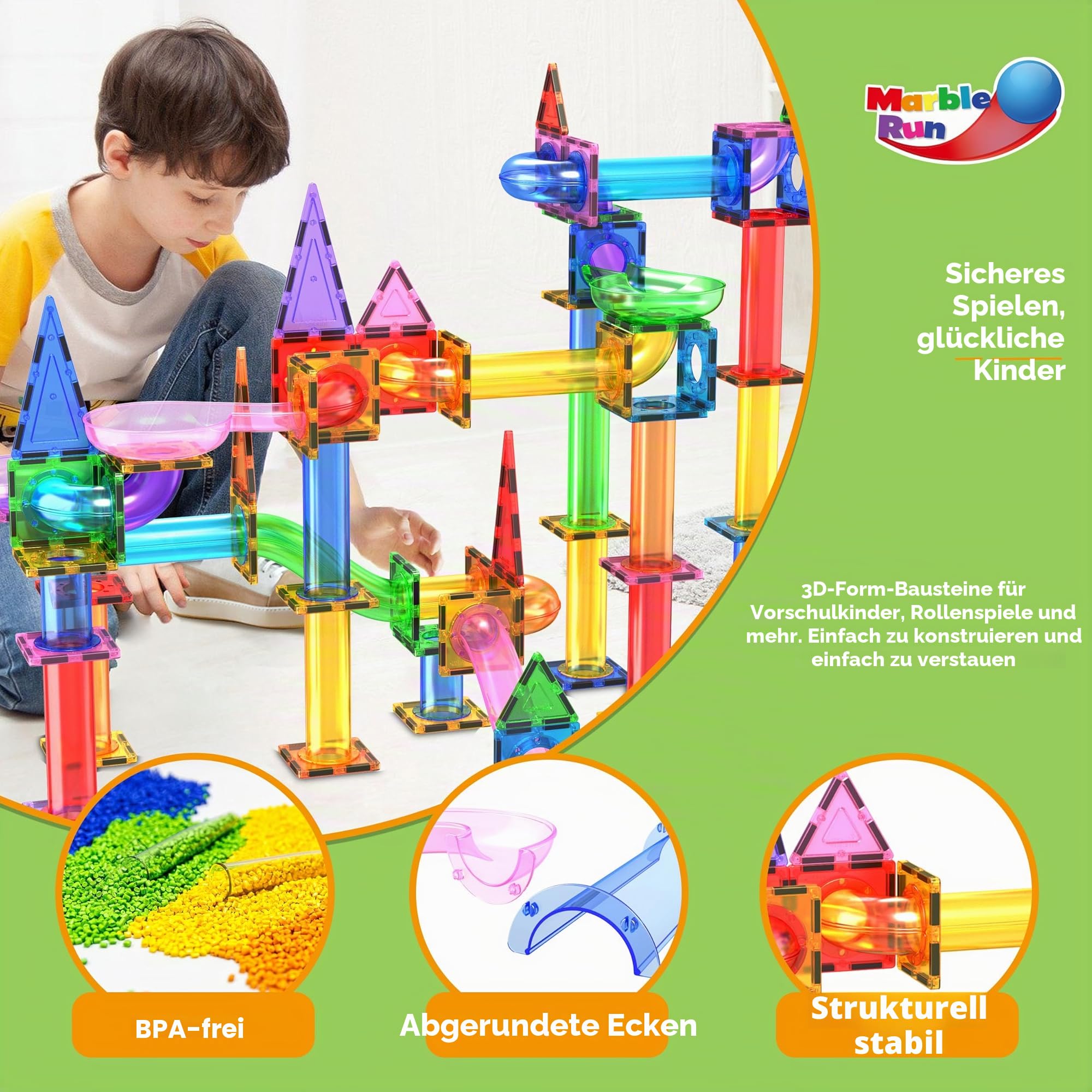 PicassoTiles 150-teiliges Marble Run Magnetfliesen-Set, STEM Kugelbahn 3+ | BPA- und bleifrei, 10 geometrische Formen, fördert Hand-Auge-Koordination, regt Kreativität an, ideales Geschenk für Kinder