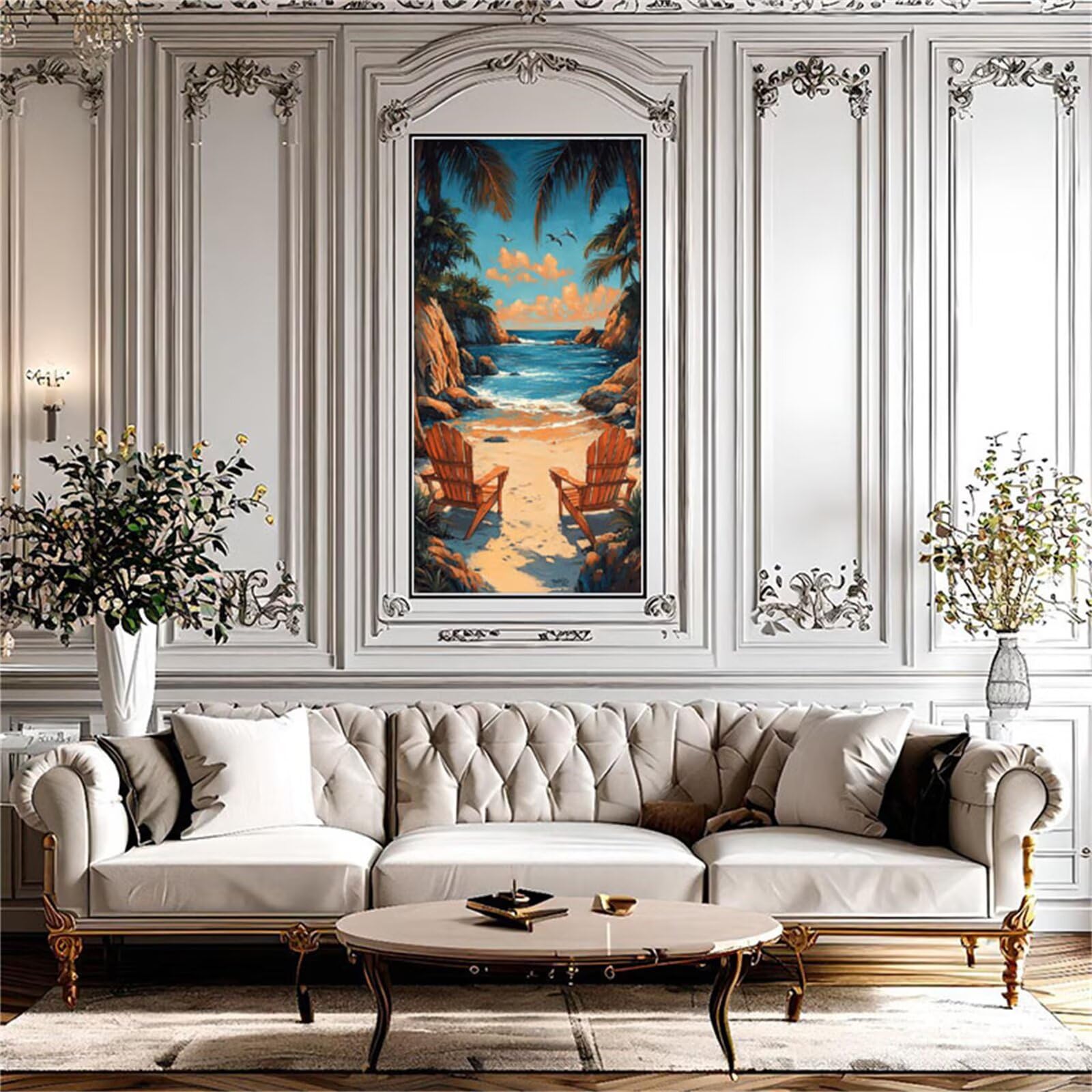 Plage Peinture Numero Adulte, DIY Peinture par Numéro Paysage Paint by Numbers d'art Loisirs Créatifs Adultes, Pigment Acrylique Toile Artisanat Kit, Murale Maison Cadeaux 60x120cm Sans Cadre k-115