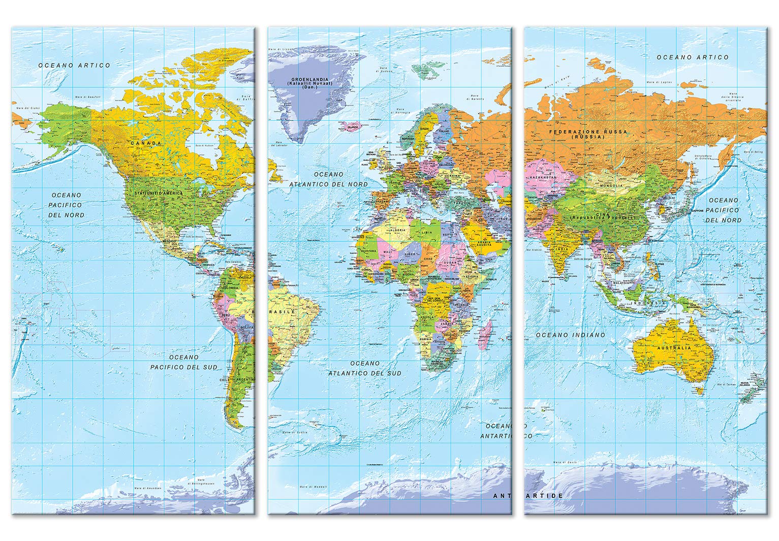 murando - Lavagna Di Sughero per Puntine - Mappa Mondo 120x80 cm 3 Pezzi - Bacheca Sughero da Parete & Quadri Componibili in un Uno - Grande Decorativo per Parete per le Note - Terra k-A-0460-p-e