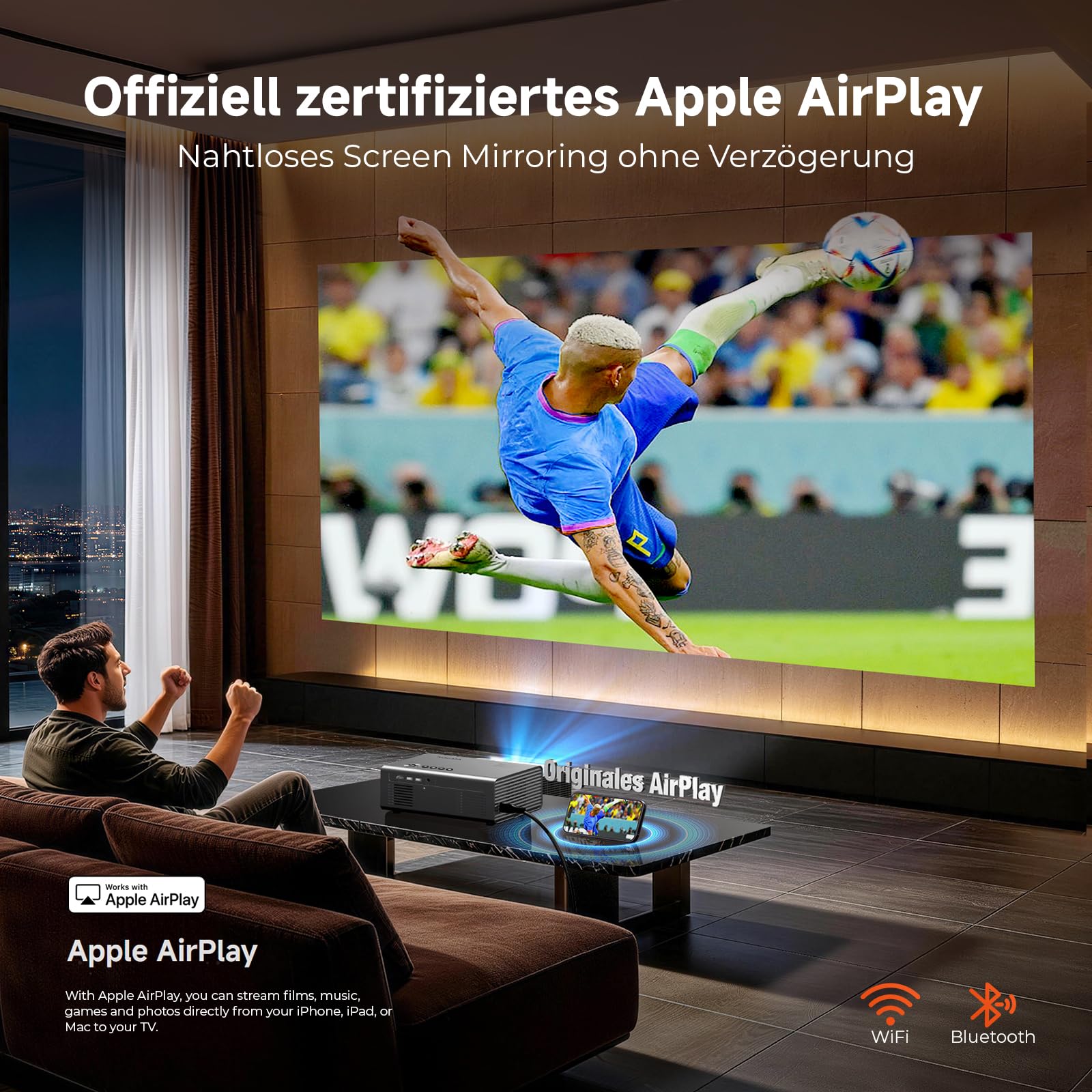 Proiettore intelligente 4K con VIDAA, compatibile con app Netflix, Dolby audio e HDR10+, KOGATA originale AirPlay, messa a fuoco automatica, 6D Keystone, WiFi 6 e Bluetooth, proiettore home cinema per