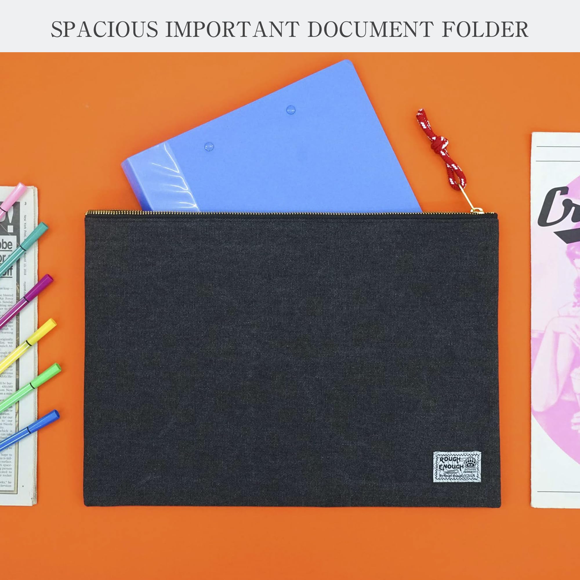 Rough Enough tela cerniera Storage borsa per documenti A4 a documenti cartella cartelle per deposito per ufficio scuola documenti file porta progetto tasche archiviato Profile organizer Black.